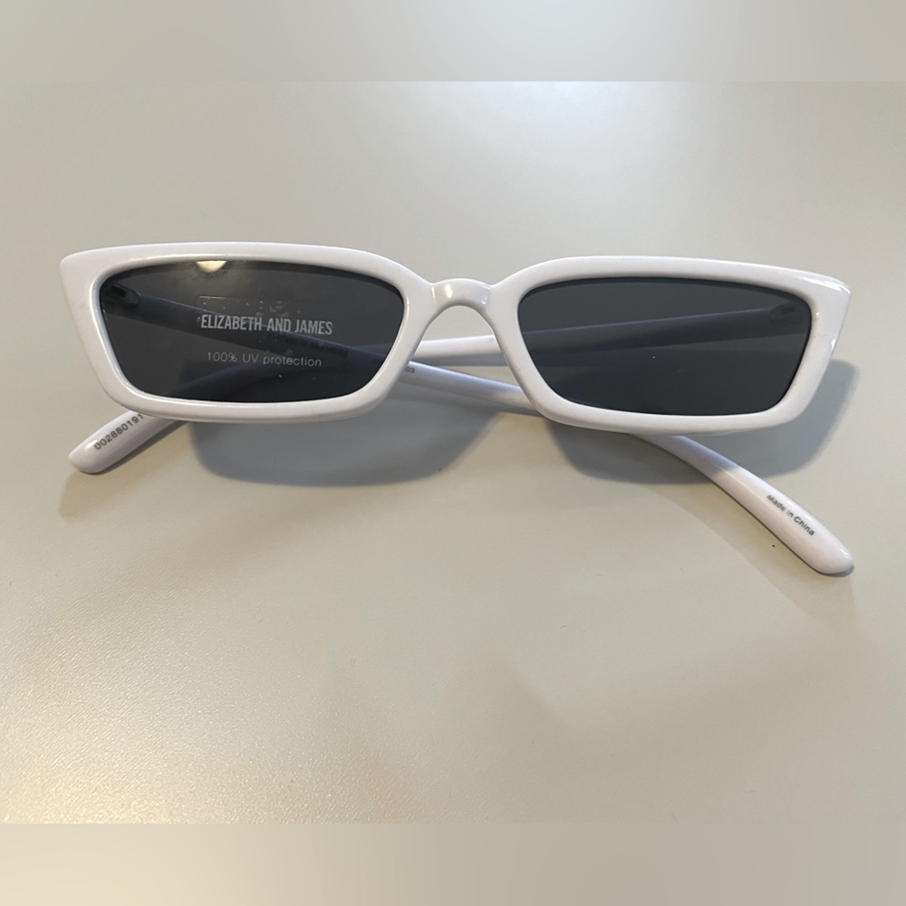 Elizabeth and James White Y2K Tiny Rectangle Sunglasses
